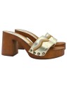 Golden Clogs in genuine leather with embroidery and 8.5 cm heel - MY03610 ORO