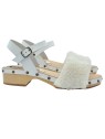 Wooden clogs with adjustable strap and fur - GL13440 BIANCO