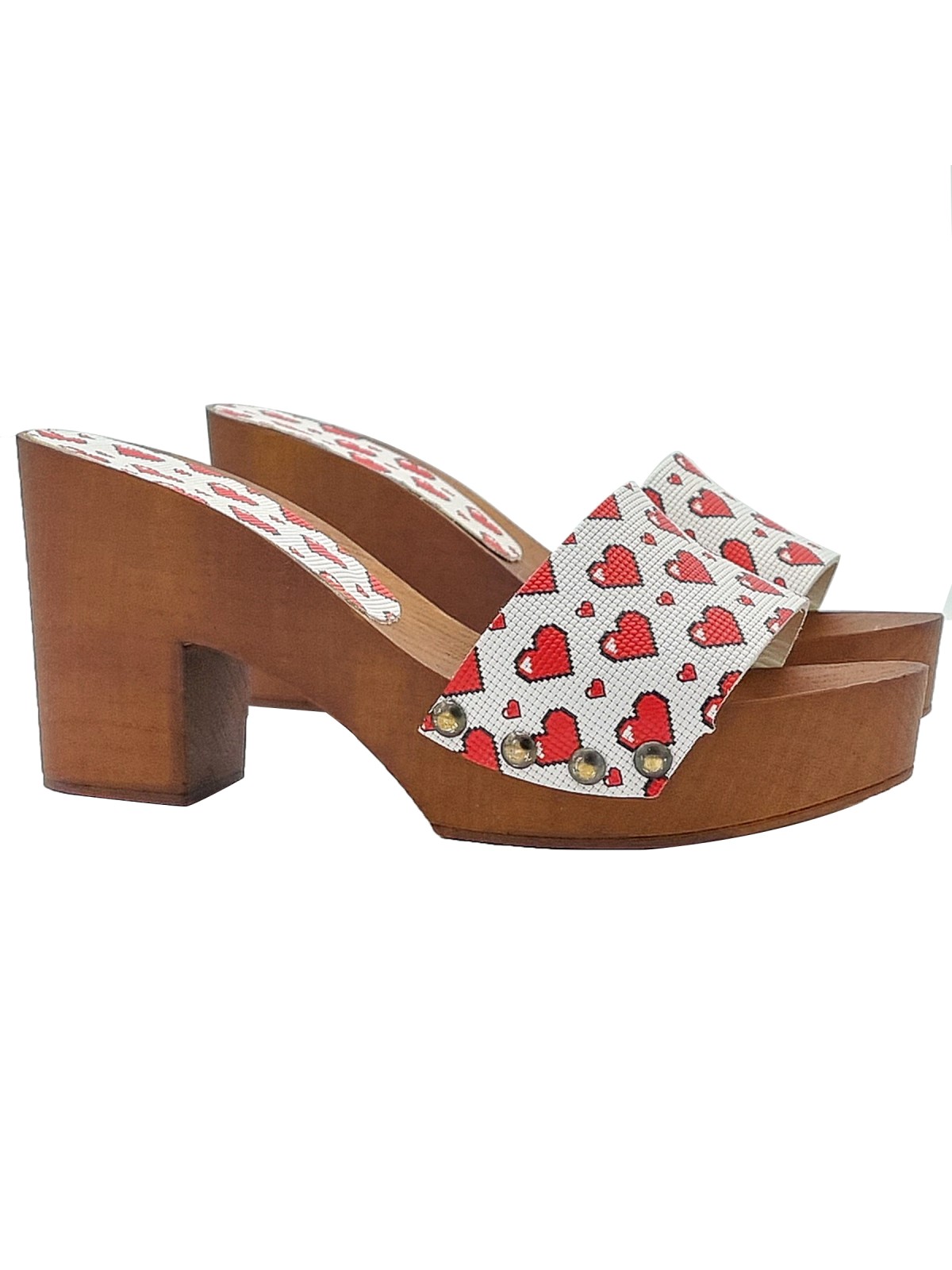 Clogs with Leather Band with Heart Print and Comfortable Heel - MY10 CUORE