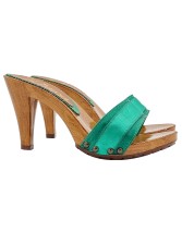 Green Clogs with Heel 9 and Double Satin Band