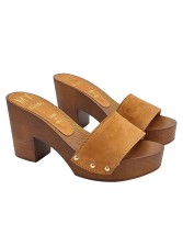 Clogs in Light Brown Suede with Heel 9