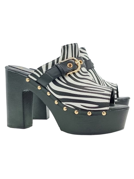 Zebra Print Mules with Comfortable Heel and Decorative Buckle