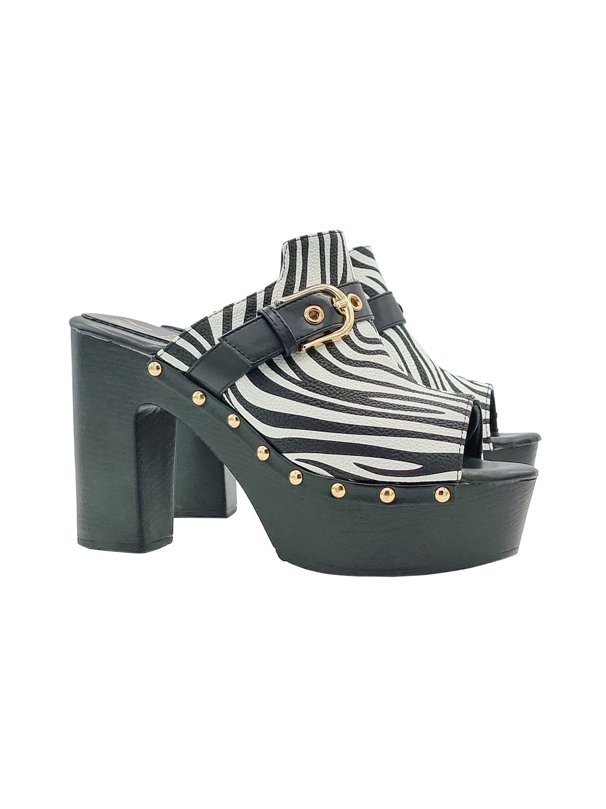 Zebra Print Mules with Comfortable Heel and Decorative Buckle