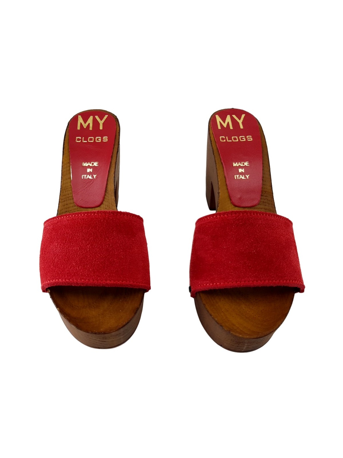 RED SUEDE CLOGS WITH HEEL 9 CM