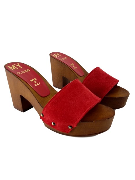 RED SUEDE CLOGS WITH HEEL 9 CM