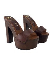 BROWN CLOGS LEATHER MADE IN ITALY