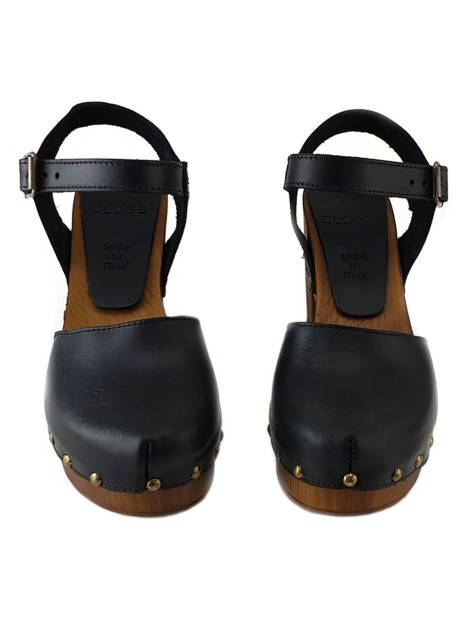 BLACK LEATHER CLOGS HAND IN ITALY