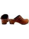BROWN LEATHER CLOGS OPEN