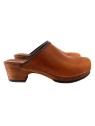 BROWN LEATHER CLOGS SIMPLE OPEN