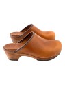BROWN LEATHER CLOGS SIMPLE OPEN