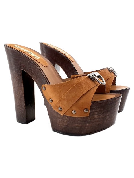 BROWN CLOGS LEATHER HEEL