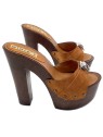 BROWN CLOGS LEATHER HEEL