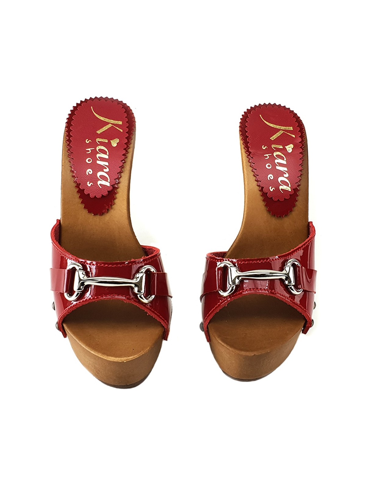 CLOGS WITH RED PATENT LEATHER UPPER