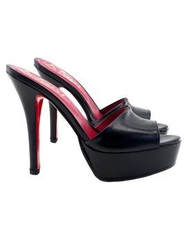 BLACK AND RED GENUINE LEATHER SANDALS