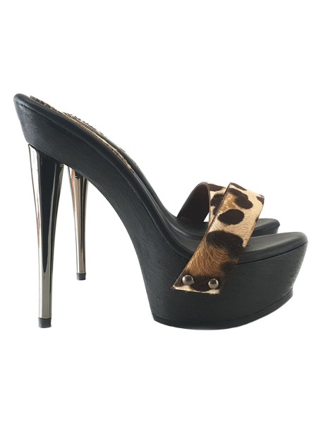LEOPARD LEATHER SANDALS WITH METAL HEEL