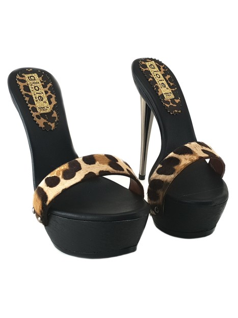LEOPARD LEATHER SANDALS WITH METAL HEEL