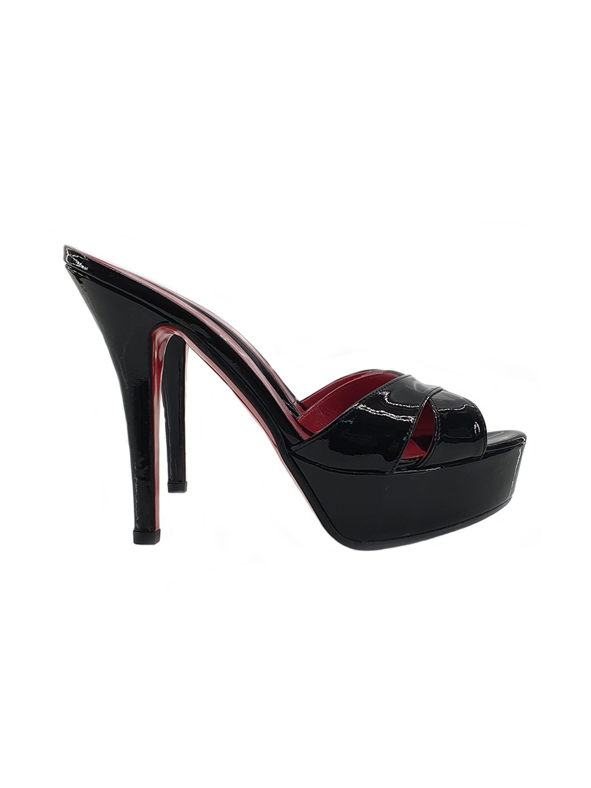 BLACK AND RED PATENT LEATHER SANDAL