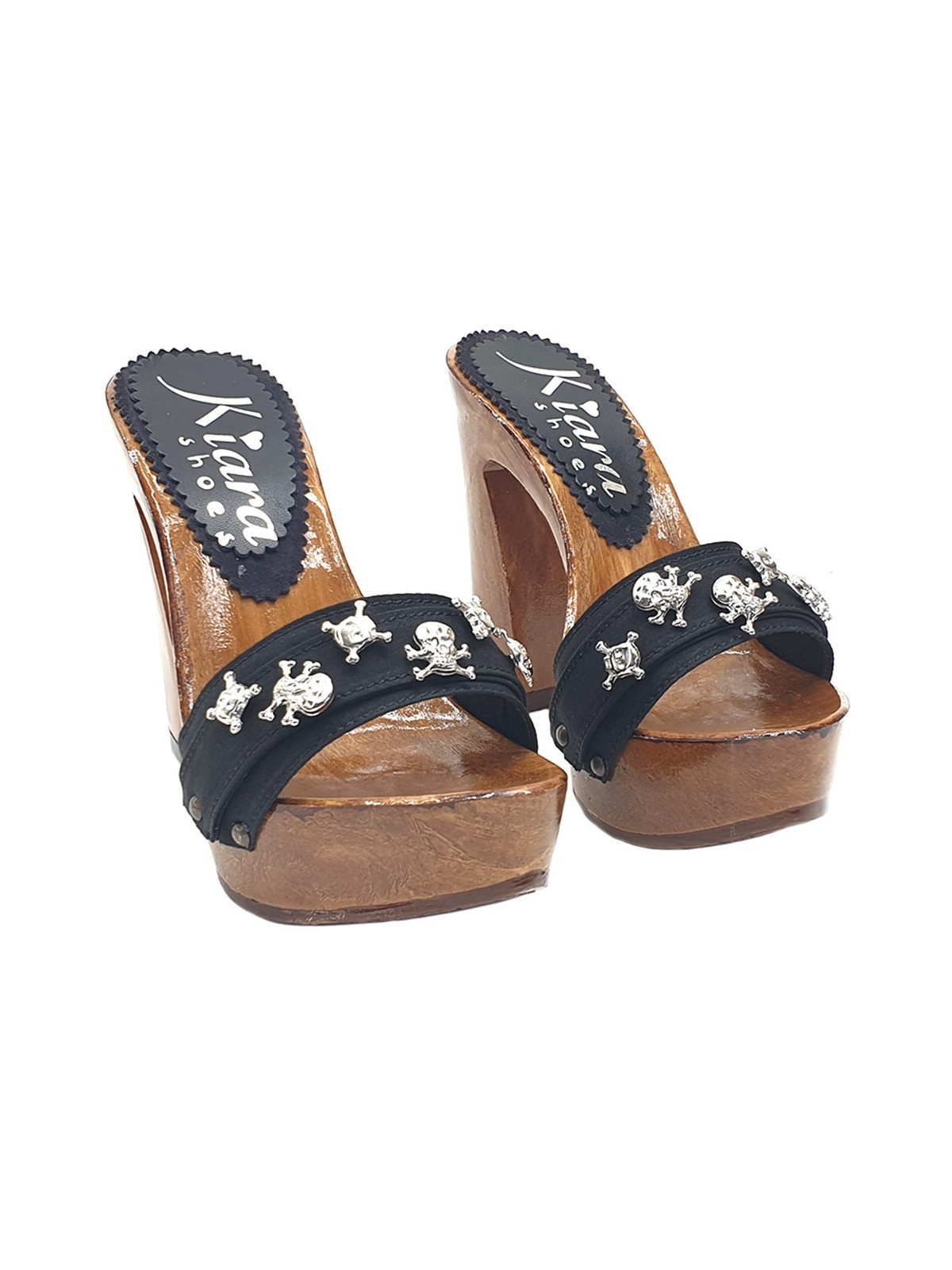 CLOGS WITH SILVER SKULLS AND COMFY HEEL