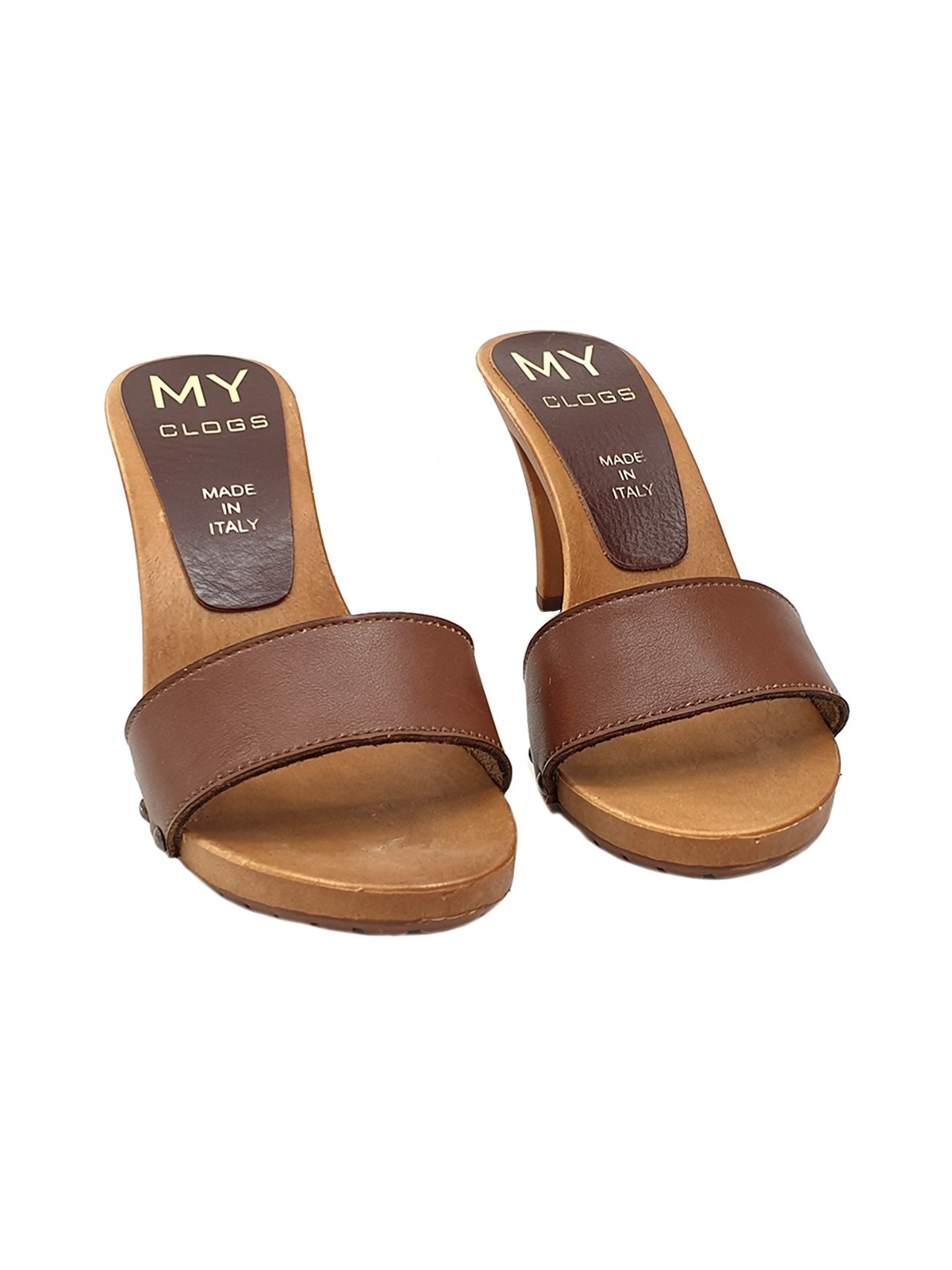 BROWN LEATHER CLOGS