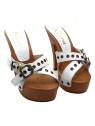 WHITE LEATHER CLOGS HEEL 13