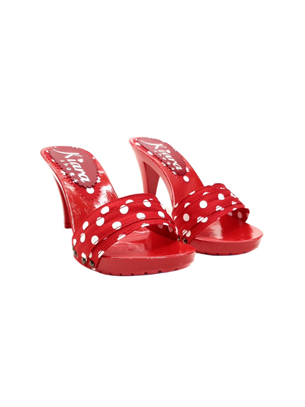 TOTAL RED CLOGS WITH POLKA DOT HEEL 9