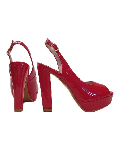 OPEN TOE RED SANDALS WITH ANKLE STRAP HEEL 12