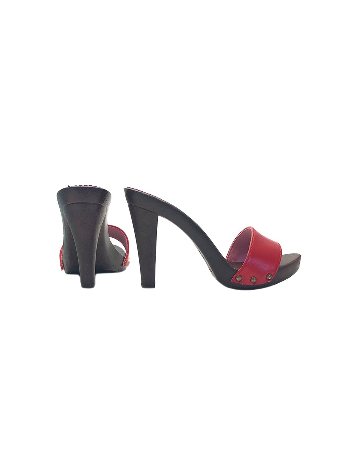 RED LEATHER CLOGS HEEL 11