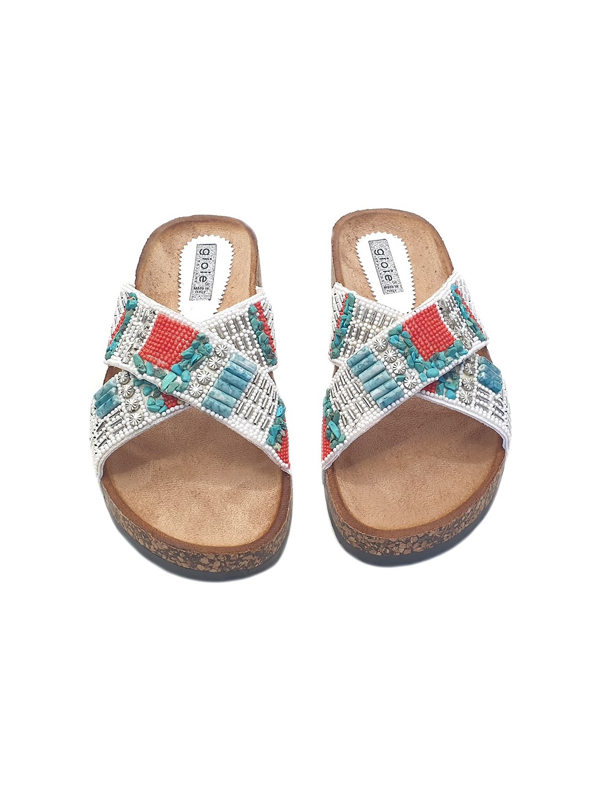 LOW SANDALS WHITE WITH BEADS