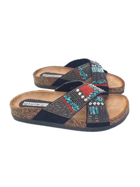 LOW SANDALS BLACK WITH BEADS