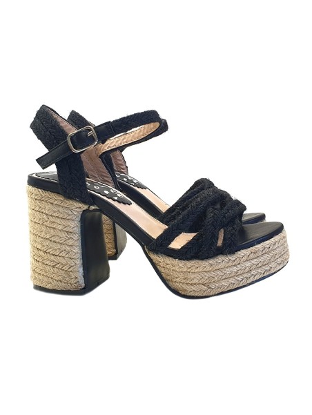 Sexy black Sandals in rope with ankle strap