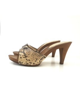 BEIGE CLOGS IN PRINTED PYTHON LEATHER HEEL 9