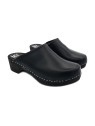 BLACK LEATHER SWEDISH CLOGS IN WOOD