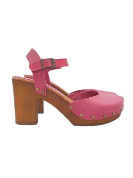 FUCSIA CLOGS WITH ANKLE STRAP HEEL 9