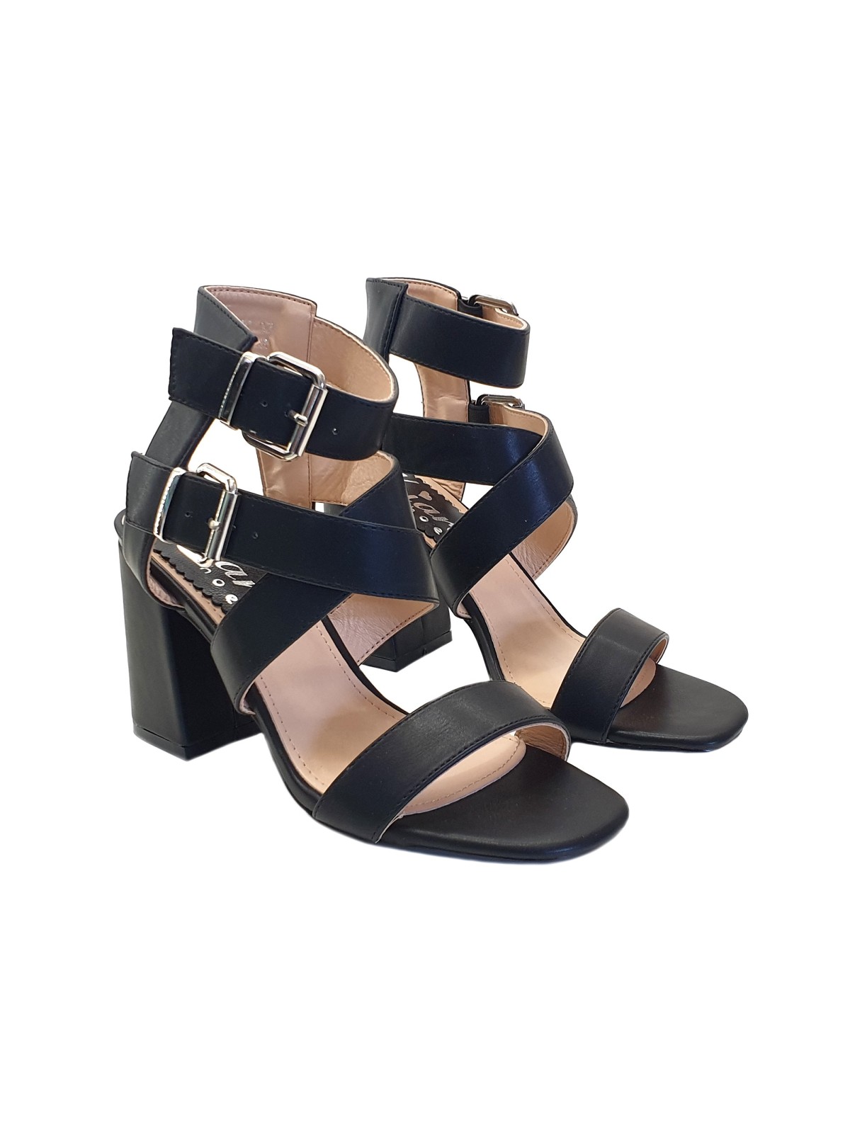 WOMEN'S BLACK SANDAL WITH DOUBLE ANKLE STRAP