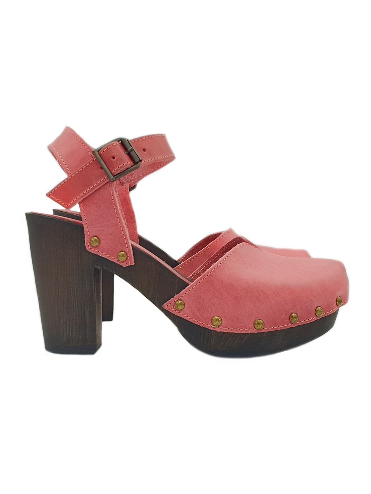FUCSIA CLOGS WITH ANKLE STRAP AND COMFY HEEL 9