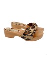 LEOPARD LEATHER SWEDISH CLOGS IN WOOD