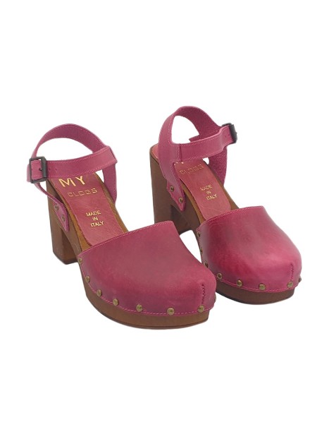 CLOGS FUCSIA WITH ANKLE STRAP HEEL 9