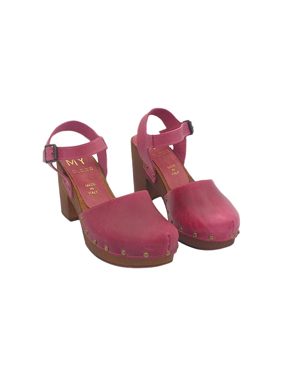 CLOGS FUCSIA WITH ANKLE STRAP HEEL 9