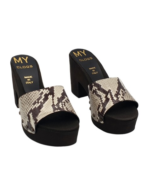 PYTHON CLOGS IN LEATHER HEEL 9