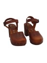 BROWN CLOGS CROCODILE WITH ANKLE STRAP HEEL 8