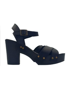 BLACK CLOGS IN LEATHER AND ANKLE STRAP
