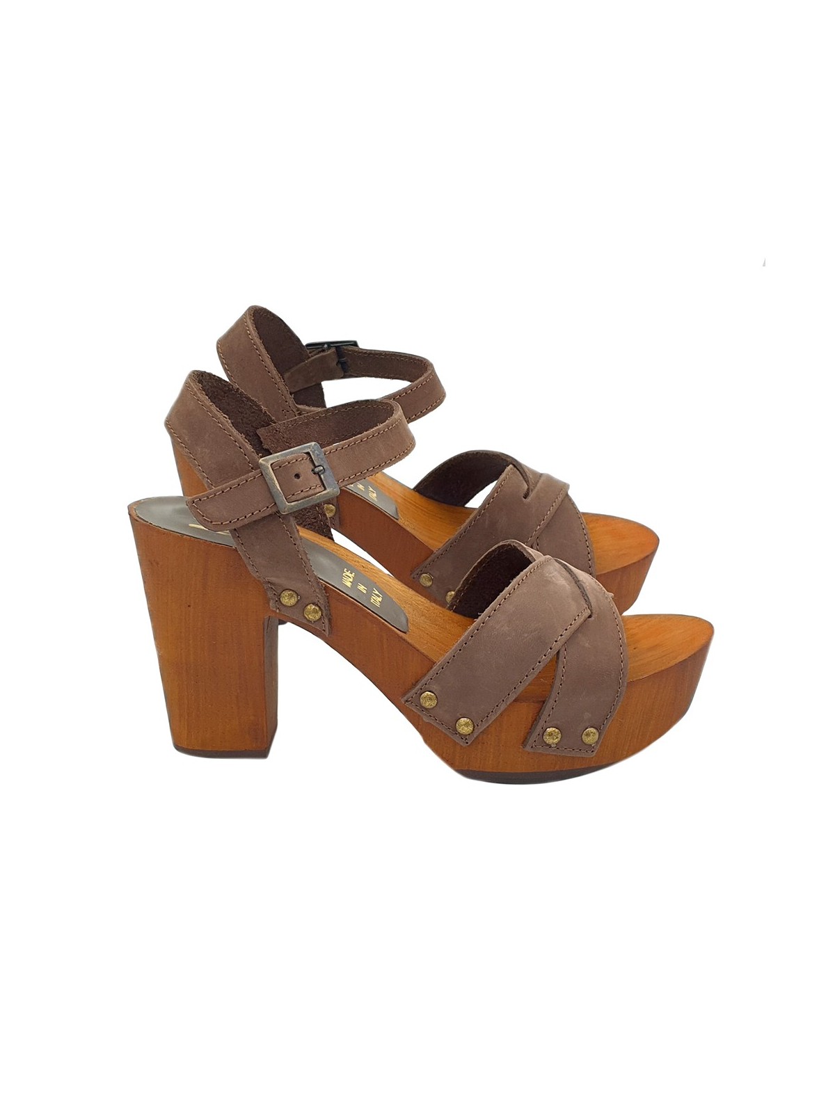 CLOGS TAUPE IN LEATHER HEEL 9