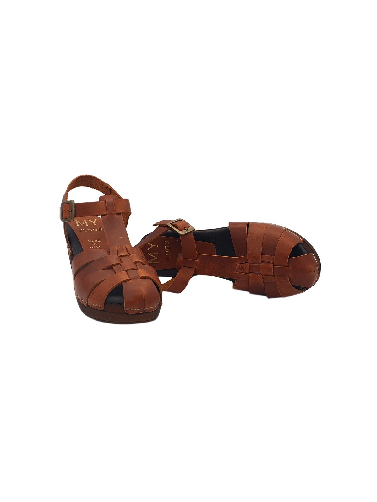CLOGS BROWN COLOURED IN LEATHER HEEL 7