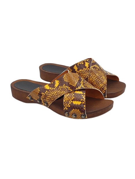 FLAT SLIPPERS IN YELLOW LEATHER PYTHON PATTERN
