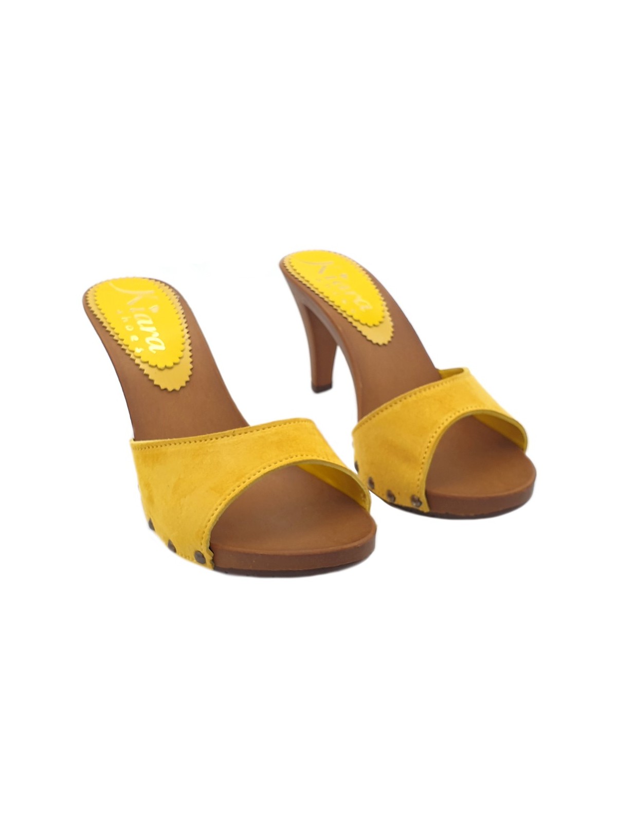 YELLOW COLURED CLOGS IN SUEDE HEEL 9