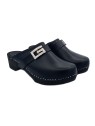 BLACK LEATHER SWEDISH CLOGS WITH ACCESSORY
