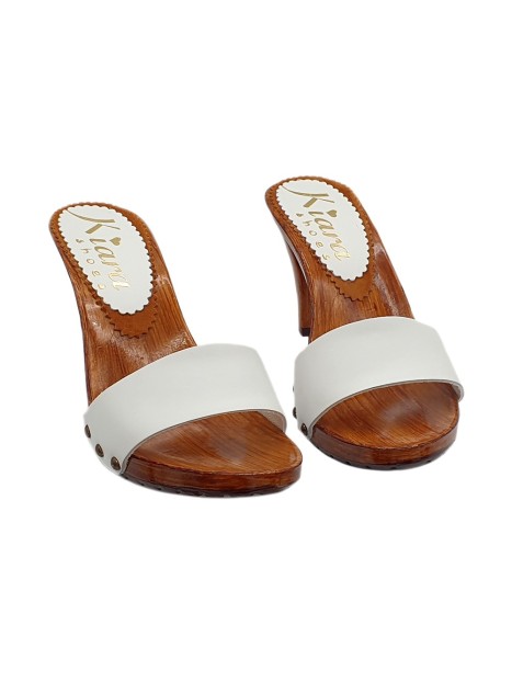 WHITE LEATHER CLOGS HEEL 9