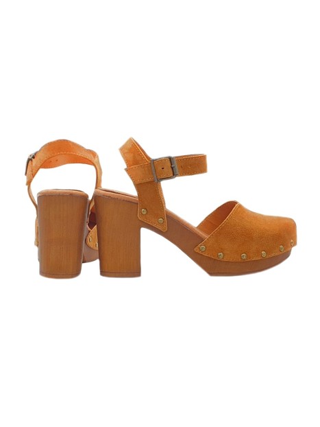 CLOGS BROWN WITH ANKLE STRAP HEEL 9