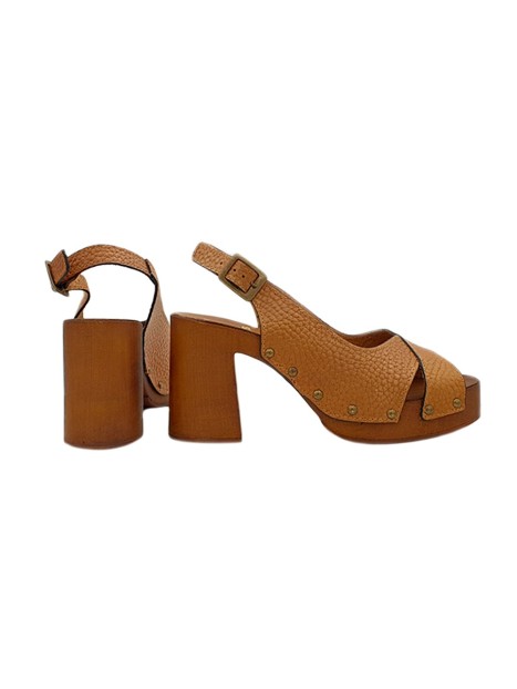 LEATHER SANDALS COMFORTABLE HEEL PLATEAU - MADE IN ITALY - BOAR