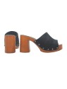 BLACK LEATHER SANDALS WITH COMFORTABLE OPEN TOE HEEL